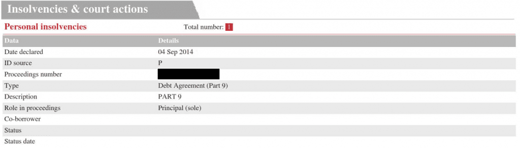 Image of Part 9 Debt Agreements Section of Credit file