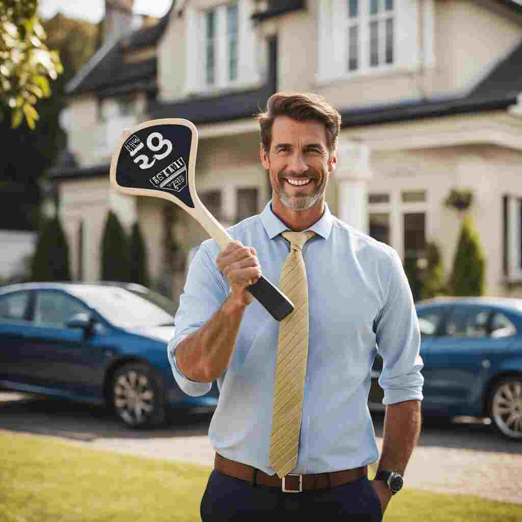 Property investor bidding at an auction. Knowing he has options to sell property to avoid mortgage stress if required.
